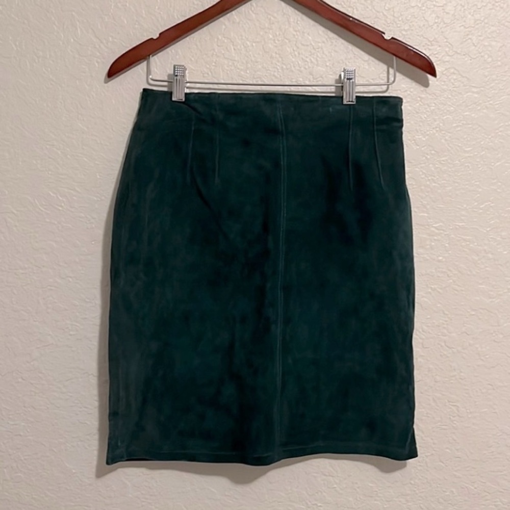 The Limited Vintage 90s Retro Green Suede Leather Knee Length Pencil Skirt Sz 12